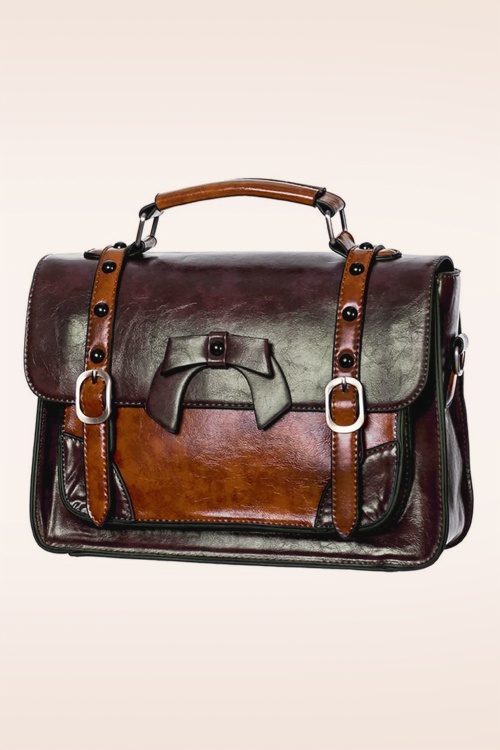 Banned Retro - Buckled and Bowed Messenger handtas in donkere koffie