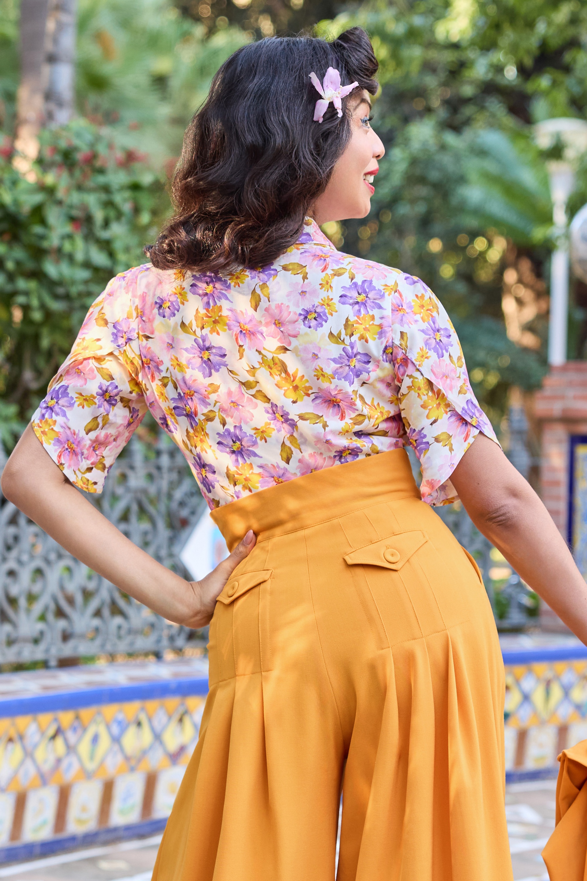 Miss Candyfloss - Maelyne Floria blouse in roze en paars 3