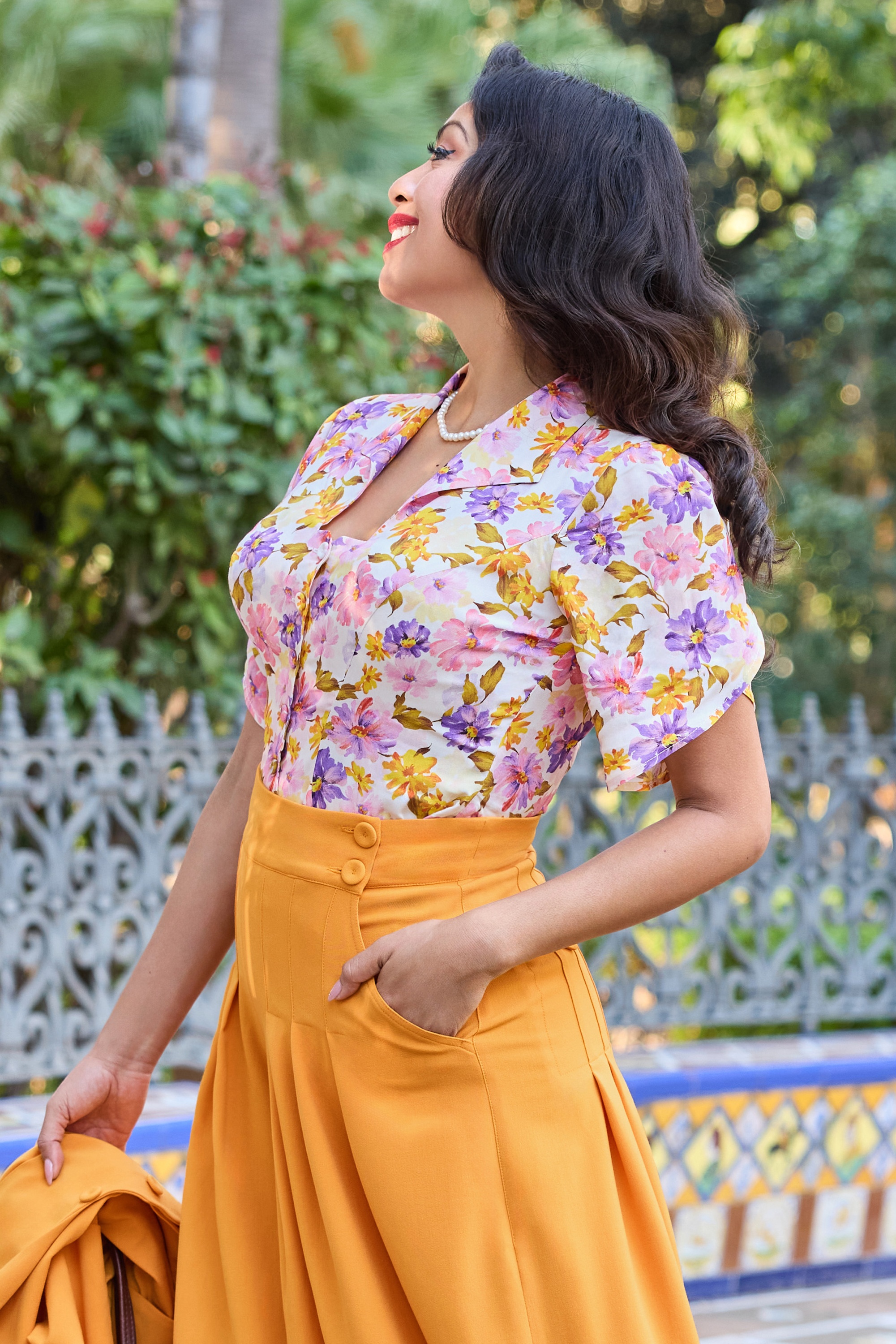 Miss Candyfloss - Maelyne Floria blouse in roze en paars 2