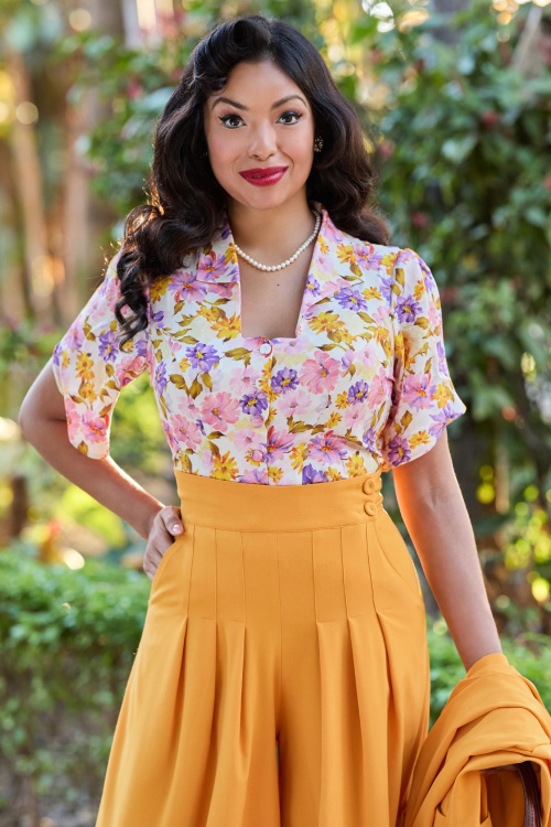 Miss Candyfloss - Maelyne Floria blouse in roze en paars