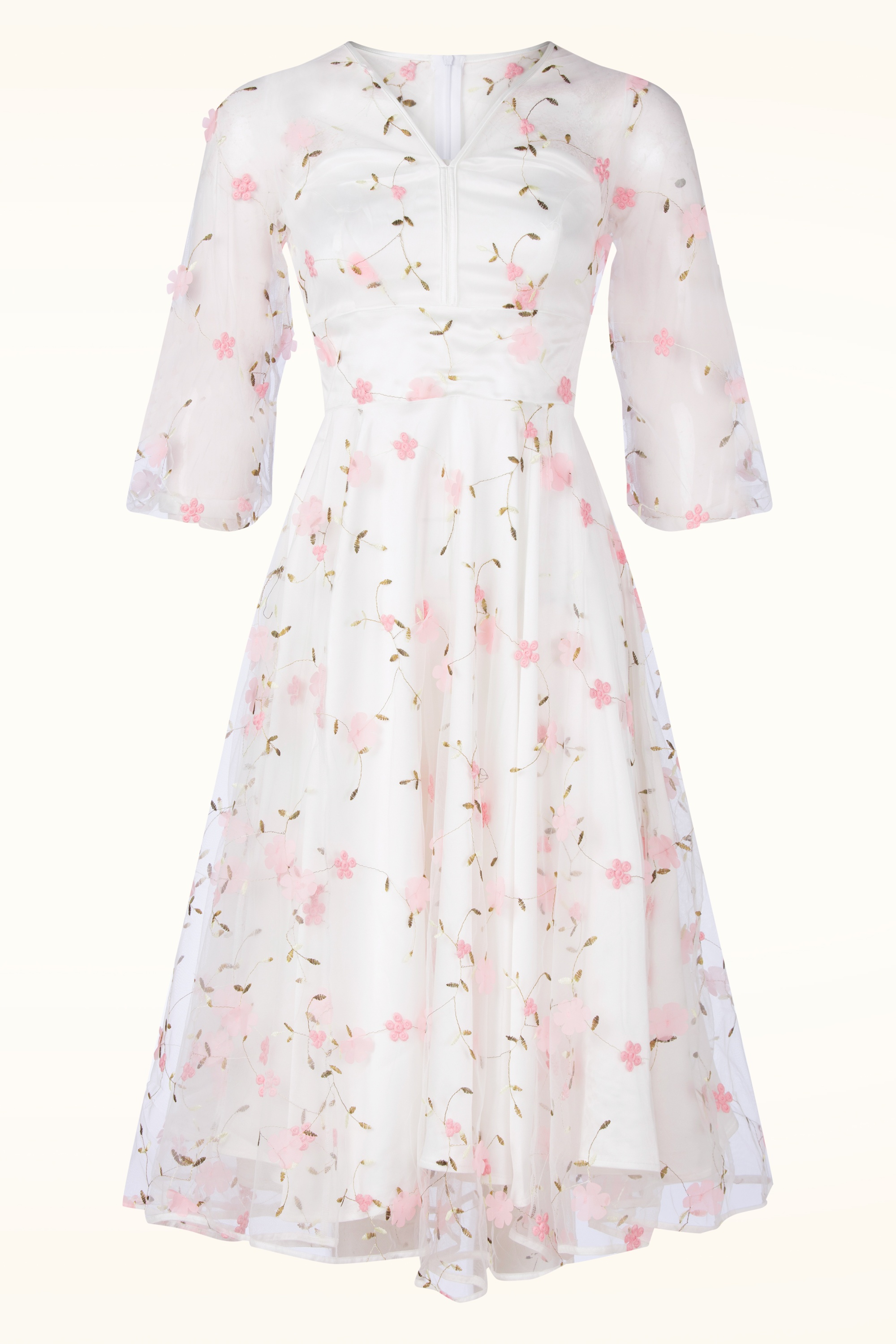 Vintage Diva  - Topvintage exclusive ~ Grace Elizabeth swing jurk met tule in wit 2