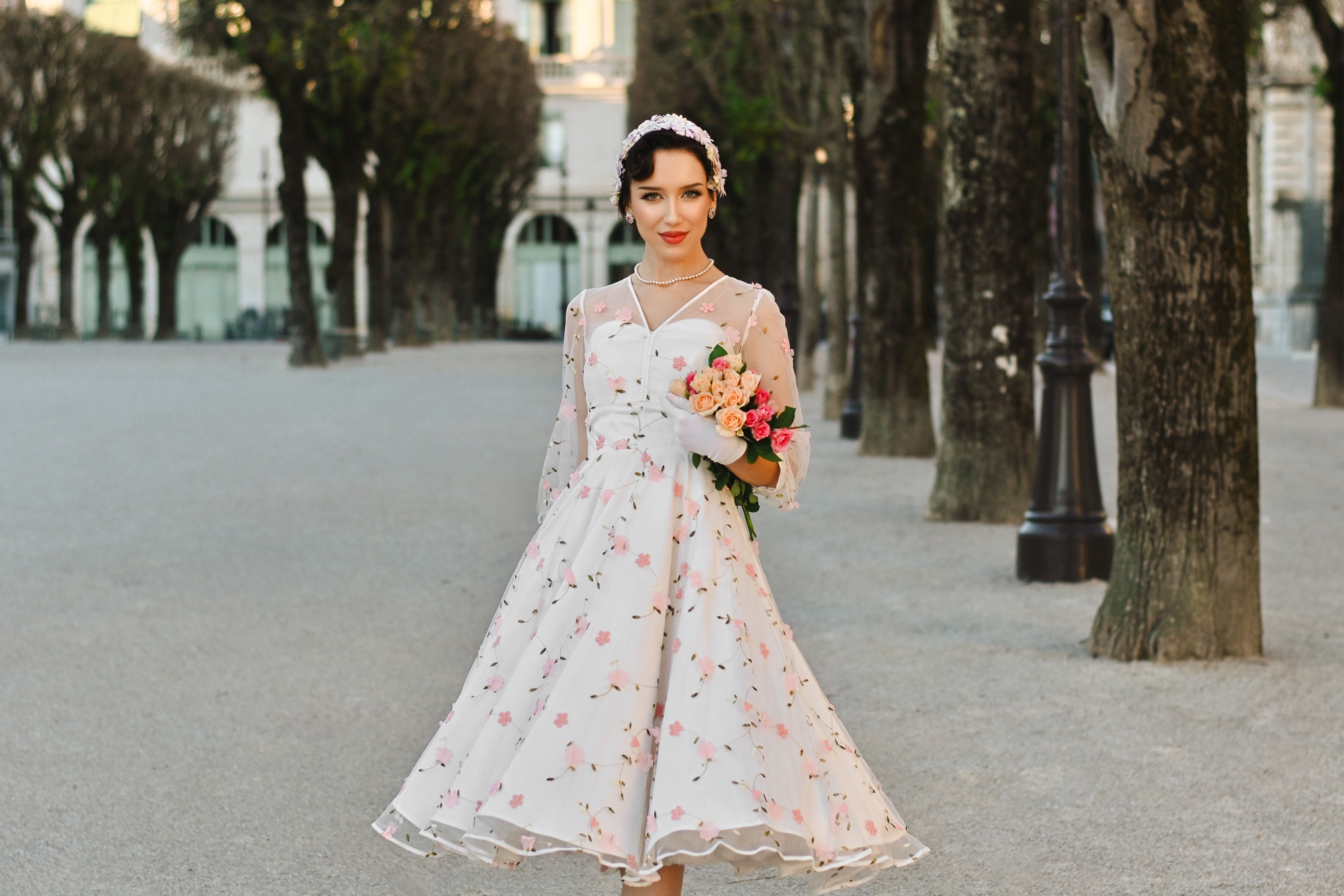 Vintage Diva  - Topvintage exclusive ~ Grace Elizabeth swing jurk met tule in wit 7