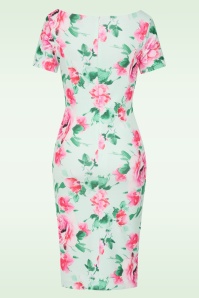 Vintage Chic for Topvintage - Topvintage exclusive ~ Sweet Peony pencil jurk in mint en roze 3