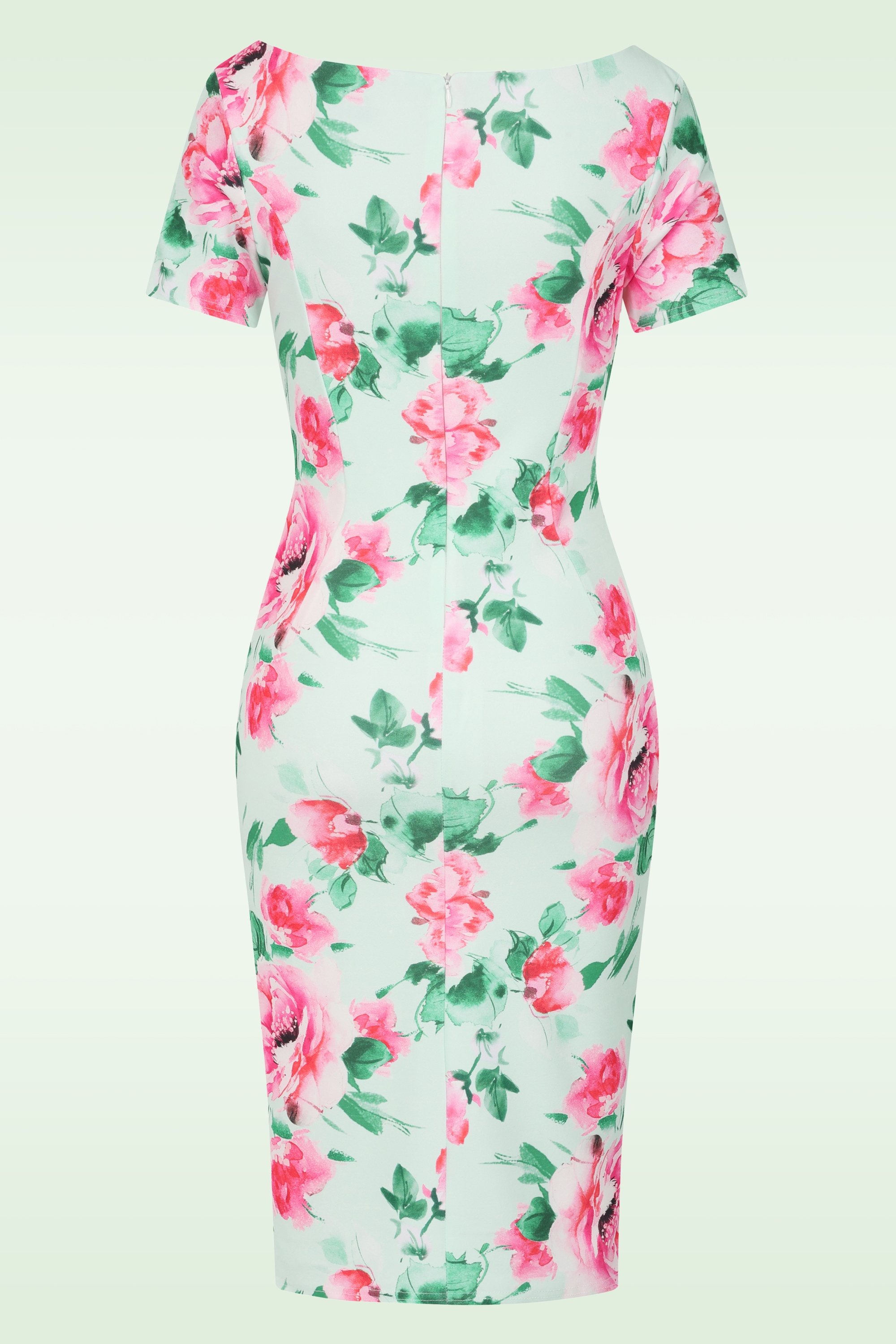 Vintage Chic for Topvintage - Topvintage exclusive ~ Sweet Peony pencil jurk in mint en roze 3