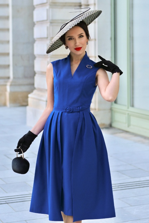 Vintage Diva - Topvintage exclusive ~ Scarlet pencil jurk met overrok in koningsblauw