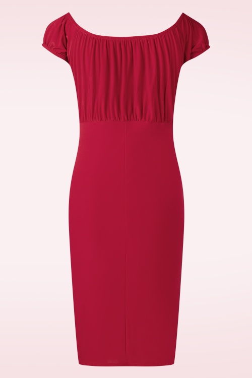 Vintage Chic for Topvintage - Topvintage exclusive ~ Ivy off-shoulder pencil jurk in rood 4
