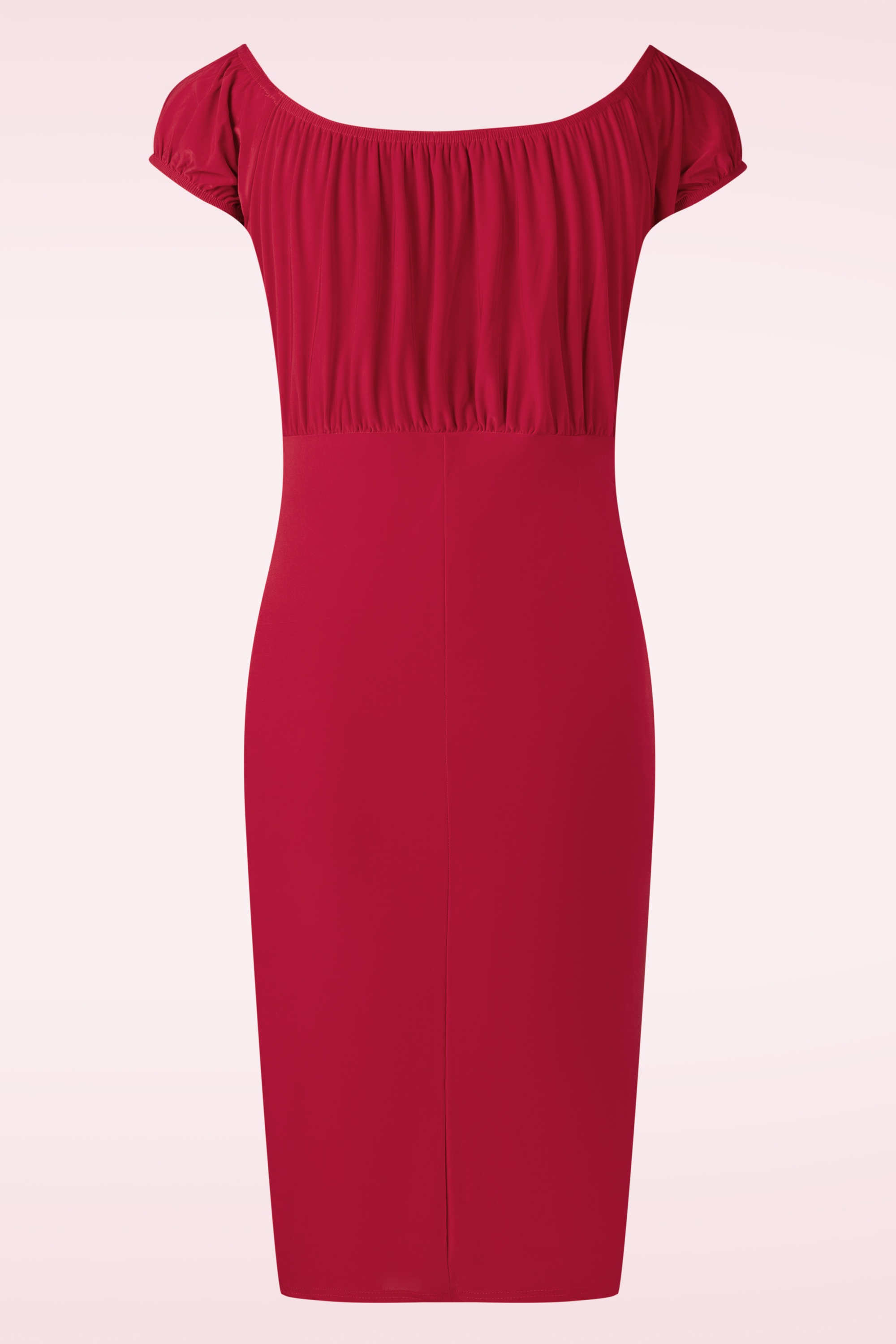 Vintage Chic for Topvintage - Topvintage exclusive ~ Ivy off-shoulder pencil jurk in rood 4