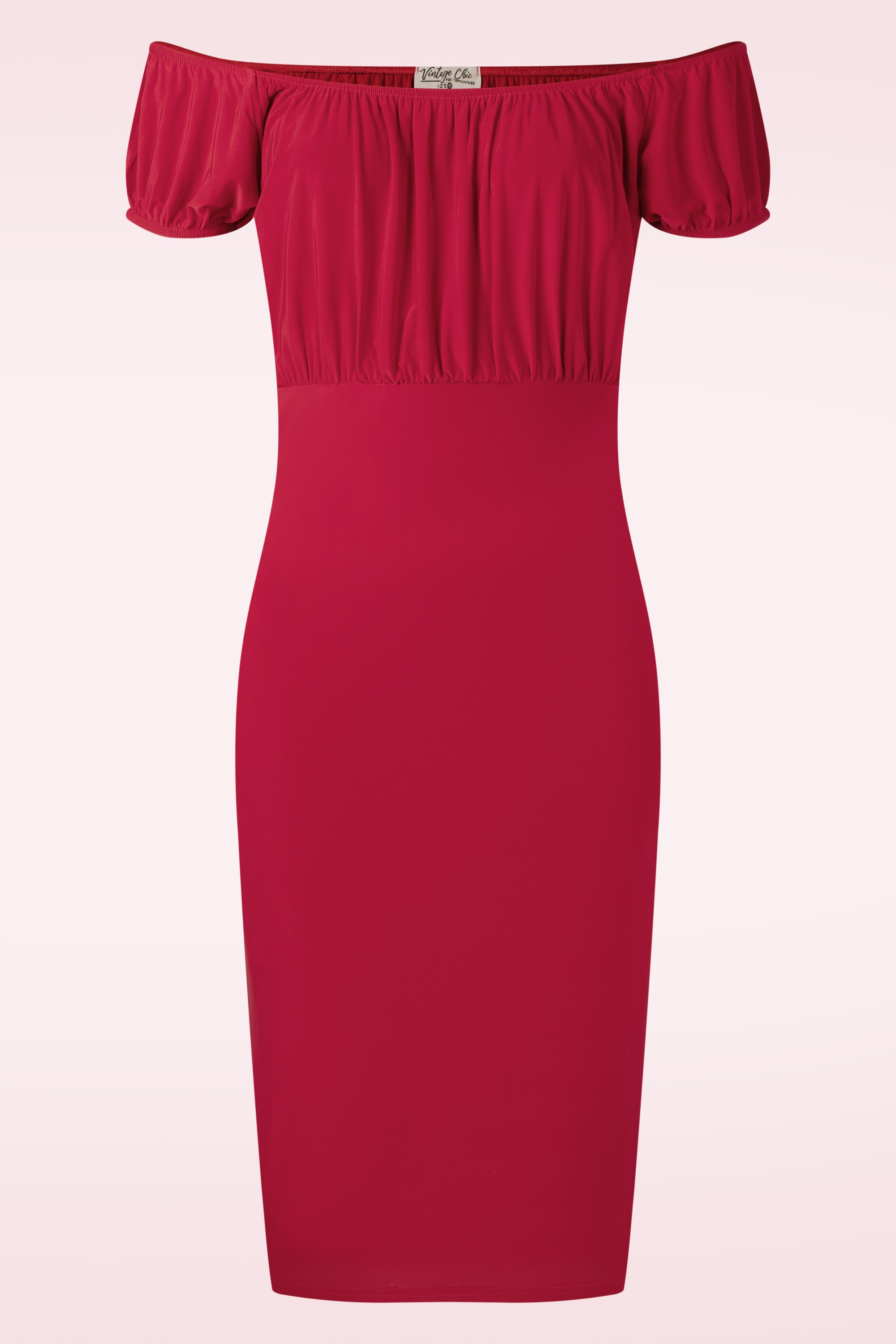 Vintage Chic for Topvintage - Topvintage exclusive ~ Ivy off-shoulder pencil jurk in rood 3