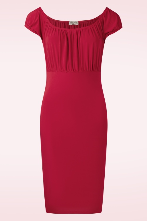 Vintage Chic for Topvintage - Topvintage exclusive ~ Ivy off-shoulder pencil jurk in rood