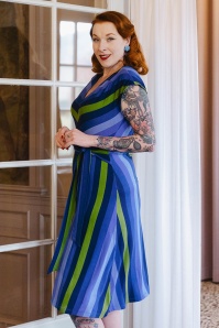 Mademoiselle YéYé - Frenchy Affair gestreepte jurk in blauw 2