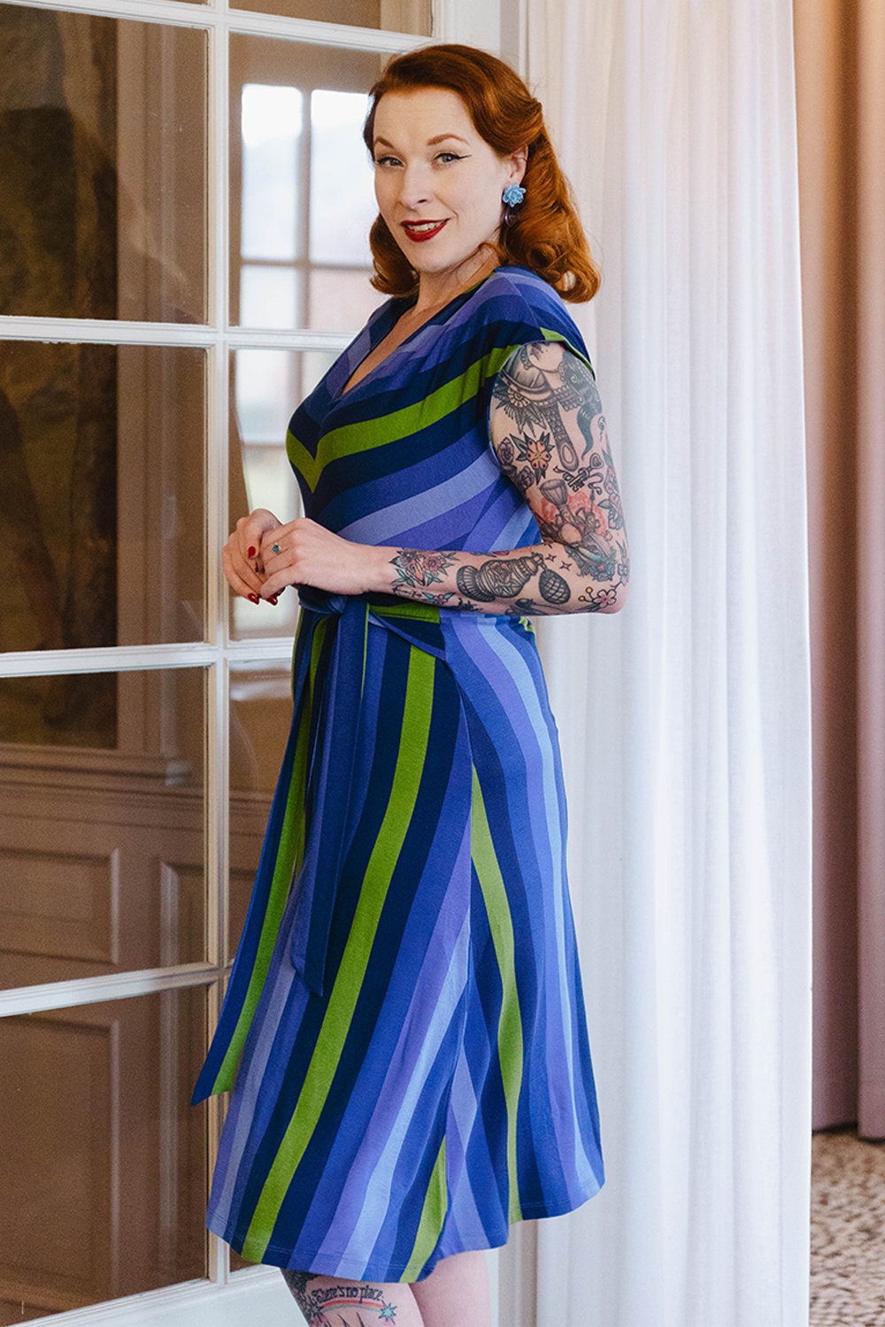 Mademoiselle YéYé - Frenchy Affair gestreepte jurk in blauw 2