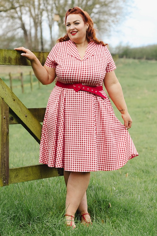 Topvintage Boutique Collection - Topvintage exclusive ~ Celia gingham swing jurk in rood en wit