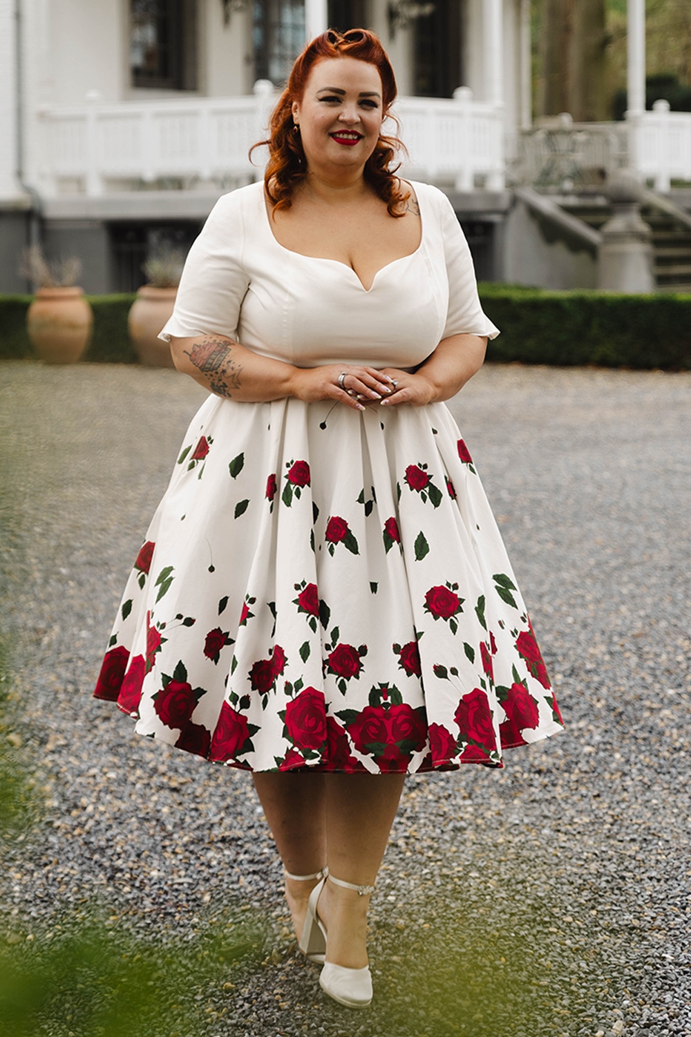 Vintage Diva  - Topvintage exclusive ~ The Ella Rose swing jurk in wit 5