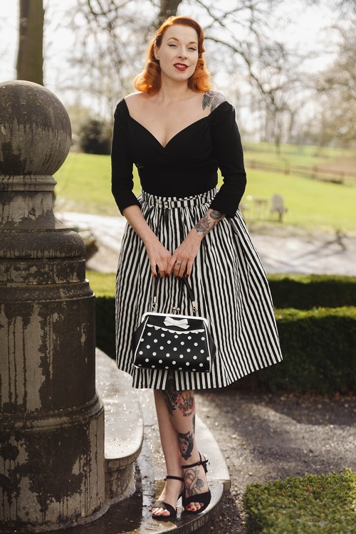 Banned Retro - Mila Striped swing rok in zwart en wit