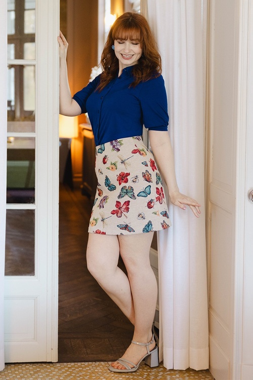 Louche - Aubin Flutter jacquard mini rok in crème 