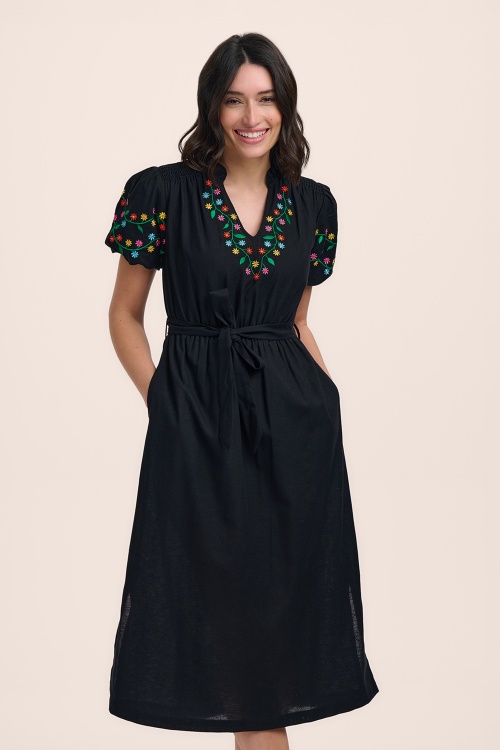 Sugarhill Brighton - Lainey Floral Vine midi jurk in zwart 3