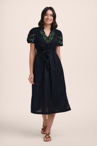 Sugarhill Brighton - Lainey Floral Vine midi jurk in zwart 4