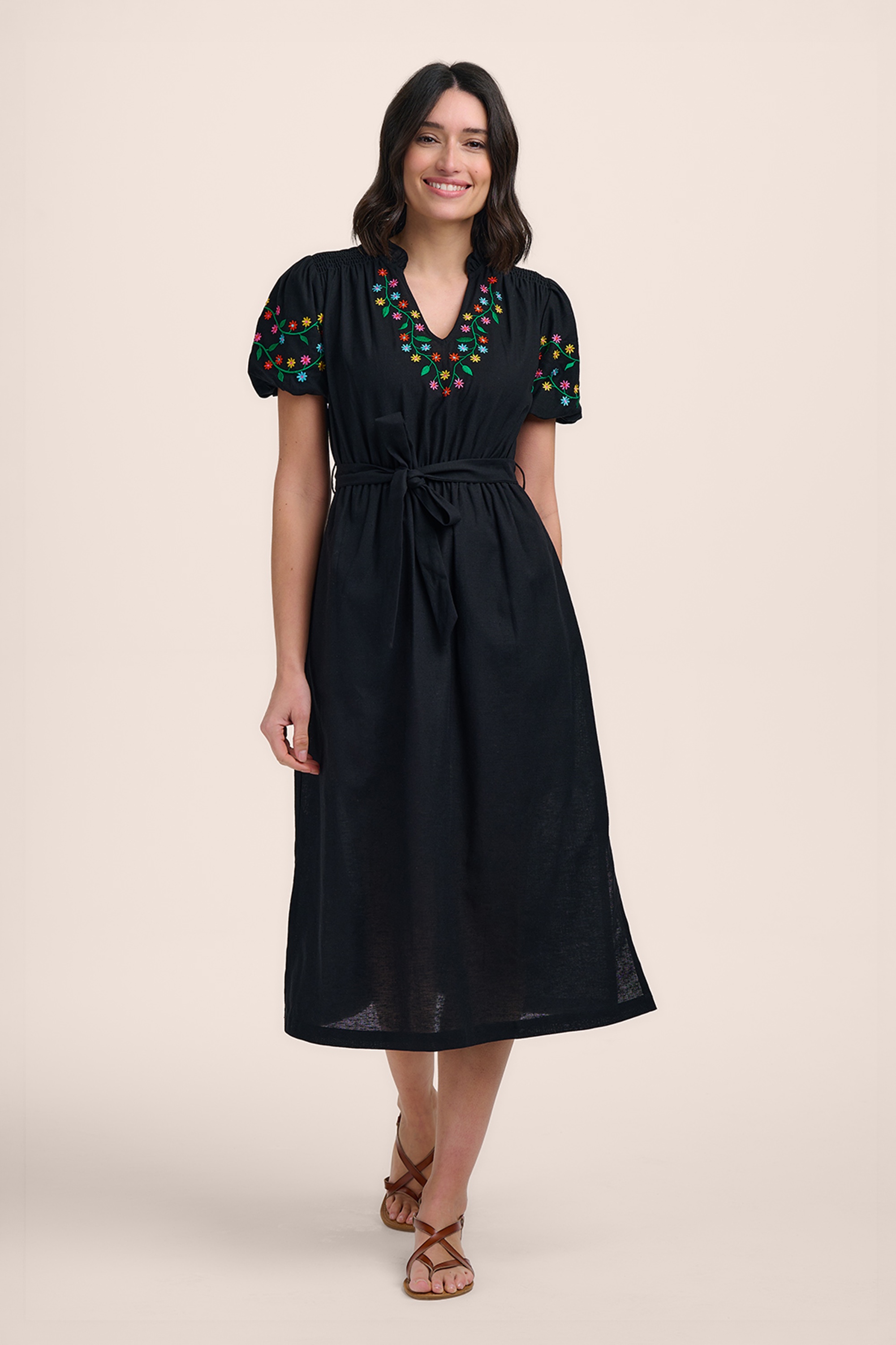 Sugarhill Brighton - Lainey Floral Vine midi jurk in zwart 4