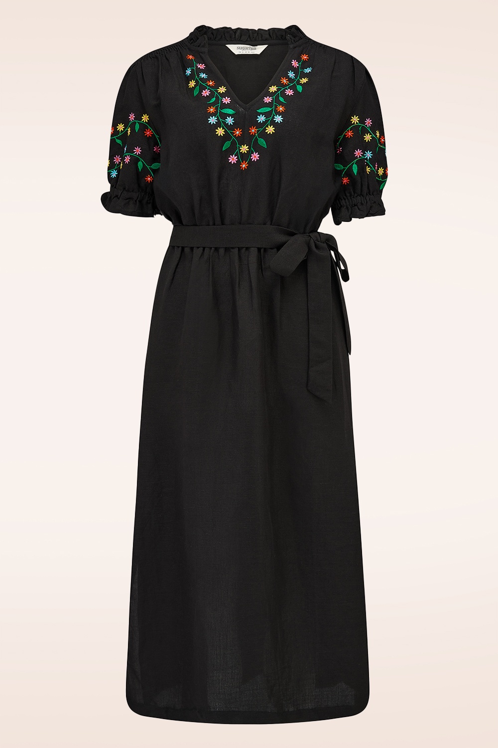 Sugarhill Brighton - Lainey Floral Vine midi jurk in zwart 5