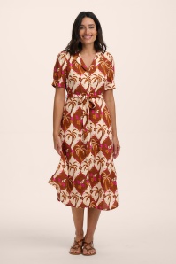 Sugarhill Brighton - Penelope Palmwaves midi shirt jurk in bruin