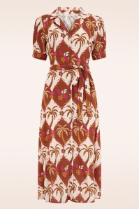 Sugarhill Brighton - Penelope Palmwaves midi shirt jurk in bruin 3