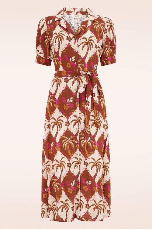 Sugarhill Brighton - Penelope Palmwaves midi shirt jurk in bruin 3