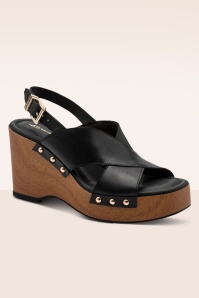 Tamaris - The Seventies Rebel Wedge klompjes in zwart 2