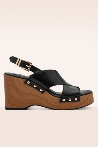 Tamaris - The Seventies Rebel Wedge klompjes in zwart