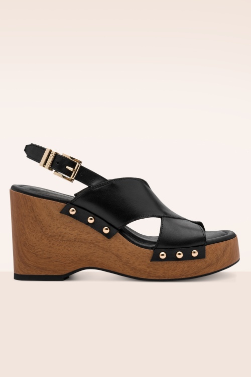 Tamaris - The Seventies Rebel Wedge klompjes in zwart