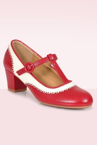 Banned Retro - Vintage Voyager pumps in rood en wit 3