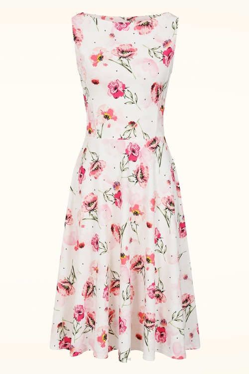 Vintage Chic for Topvintage - Topvintage Exclusive ~ Cindi Rose swing jurk in wit en roze