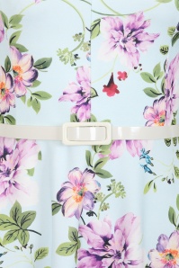 Vintage Chic for Topvintage - Topvintage Exclusive ~ Rosa floral swing jurk in lichtblauw 3