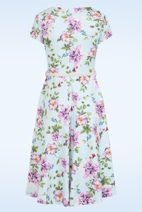 Vintage Chic for Topvintage - Topvintage Exclusive ~ Rosa floral swing jurk in lichtblauw 2