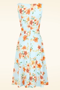 Vintage Chic for Topvintage - Topvintage Exclusive ~ Cindi Floral swing jurk in lichtblauw en oranje 2