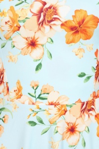 Vintage Chic for Topvintage - Topvintage Exclusive ~ Cindi Floral swing jurk in lichtblauw en oranje 3