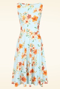 Vintage Chic for Topvintage - Topvintage Exclusive ~ Cindi Floral swing jurk in lichtblauw en oranje