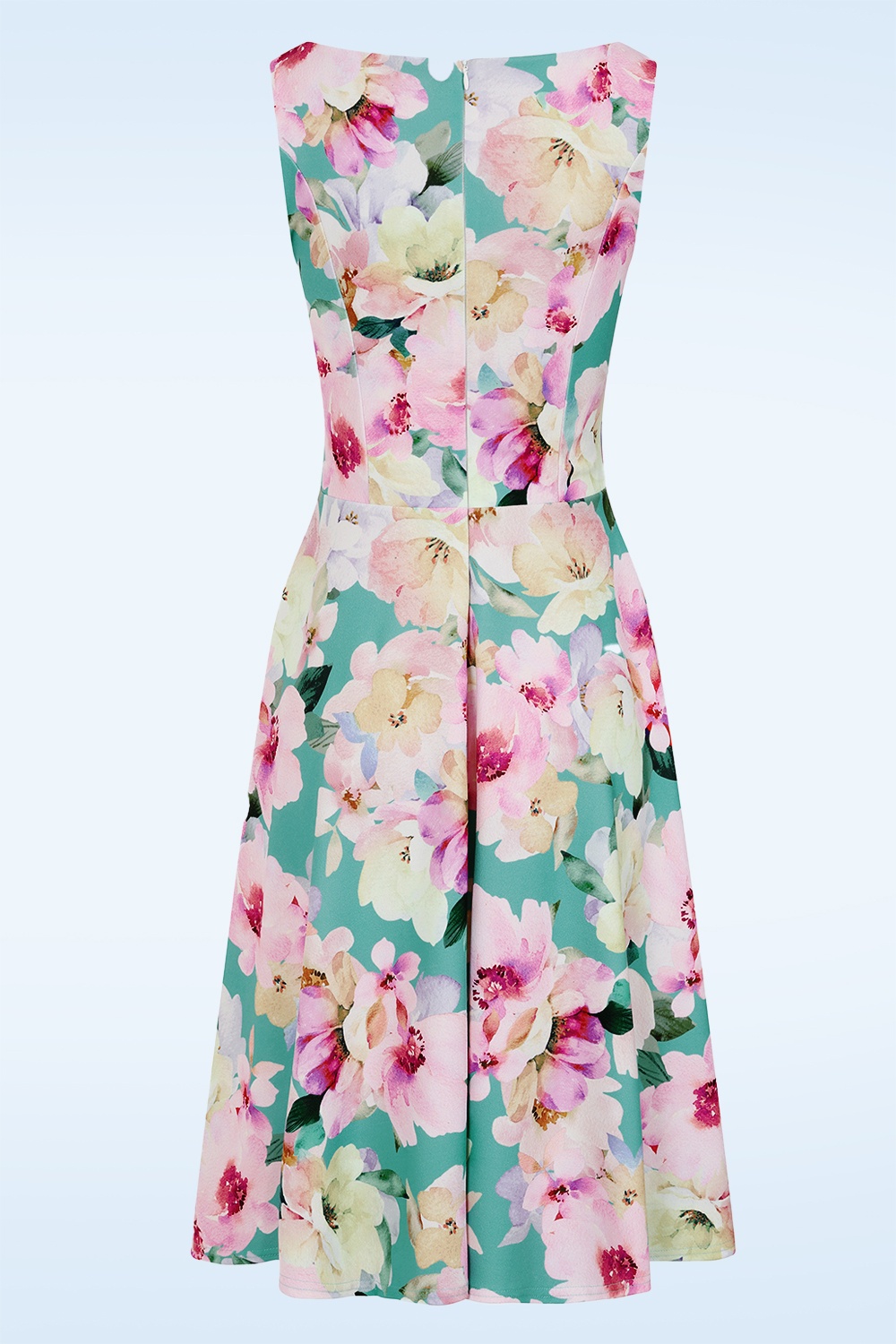 Vintage Chic for Topvintage - Topvintage Exclusive ~ Cindi Floral swing jurk in turquoise en roze 2
