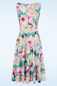 Vintage Chic for Topvintage - Topvintage Exclusive ~ Cindi Floral swing jurk in turquoise en roze