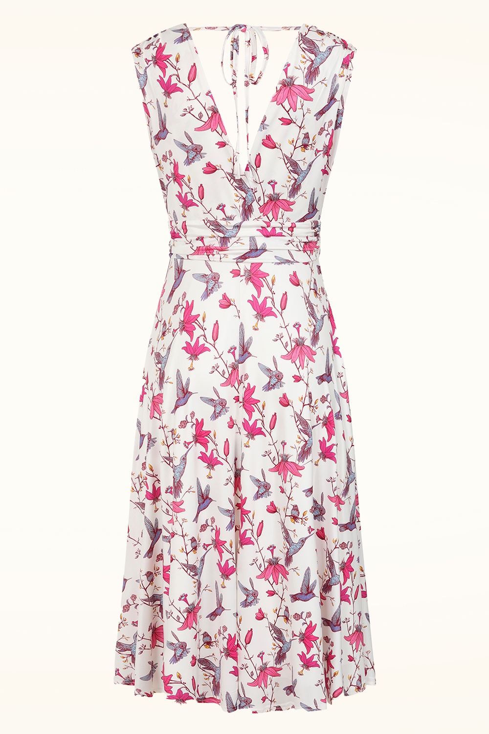 Vintage Chic for Topvintage - Topvintage exclusive ~ Jane Floral kolibrie swing jurk in wit en multi 2