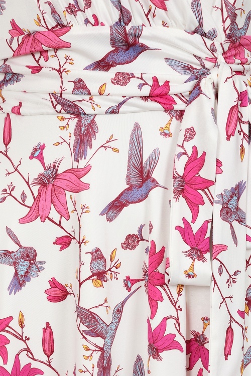 Vintage Chic for Topvintage - Topvintage exclusive ~ Jane Floral kolibrie swing jurk in wit en multi 3