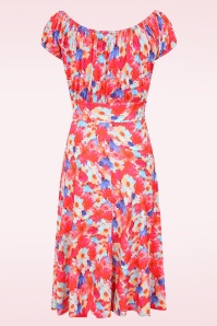 Vintage Chic for Topvintage - Topvintage exclusive ~ Camille Petal waterverf swing jurk in rood en blauw 2