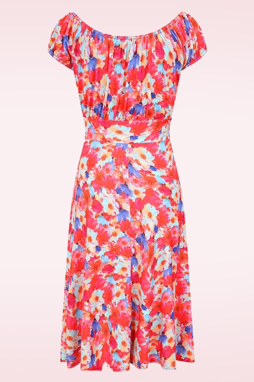 Vintage Chic for Topvintage - Topvintage exclusive ~ Camille Petal waterverf swing jurk in rood en blauw 2