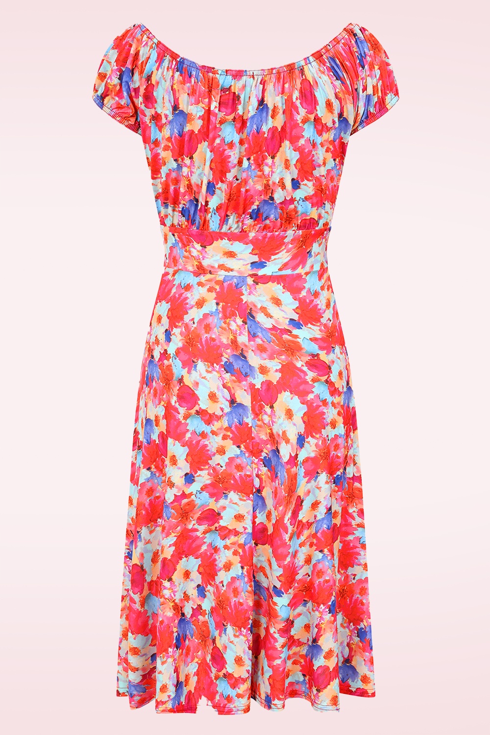 Vintage Chic for Topvintage - Topvintage exclusive ~ Camille Petal waterverf swing jurk in rood en blauw 2