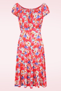 Vintage Chic for Topvintage - Topvintage exclusive ~ Camille Petal waterverf swing jurk in rood en blauw