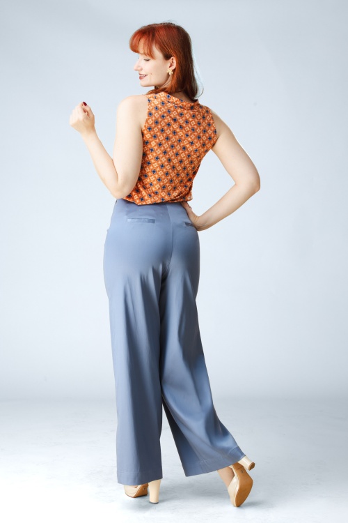 Surkana - Rori pantalon met wijde pijpen in dusty blauw 3