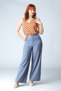 Surkana - Rori pantalon met wijde pijpen in dusty blauw