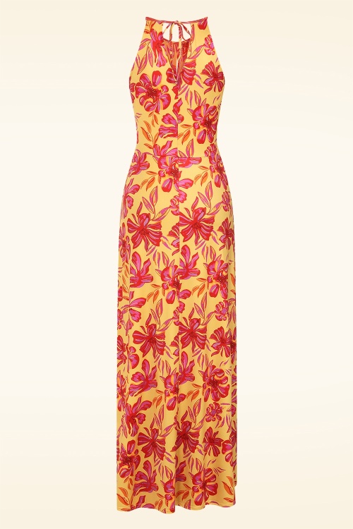 Vintage Chic for Topvintage - Topvintage exclusive ~ Melody Tropical Flower maxi jurk in geel 2