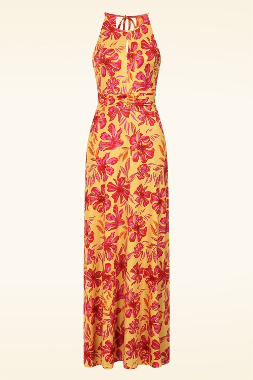 Vintage Chic for Topvintage - Topvintage exclusive ~ Melody Tropical Flower maxi jurk in geel