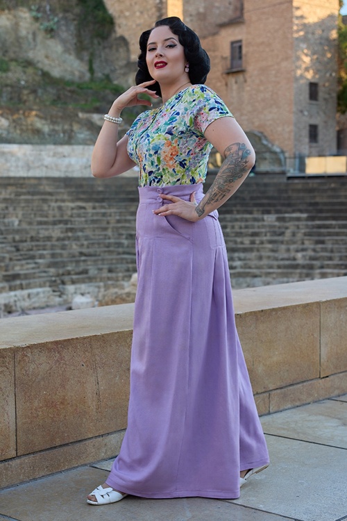 Miss Candyfloss - Harper Violette linnen palazzo broek in paars 2