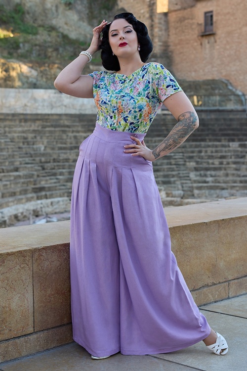 Miss Candyfloss - Harper Violette linnen palazzo broek in paars